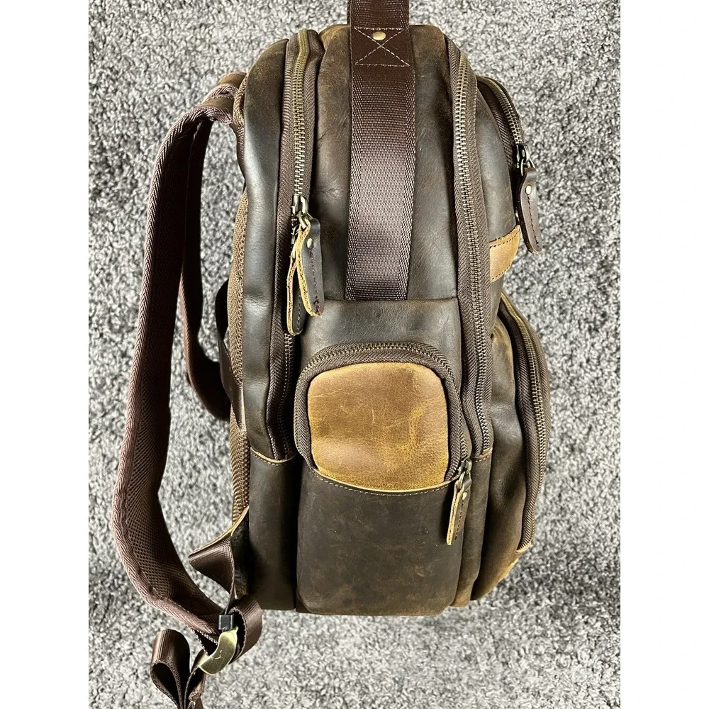 TIDING Men's Vintage Leather Backpack 15.6